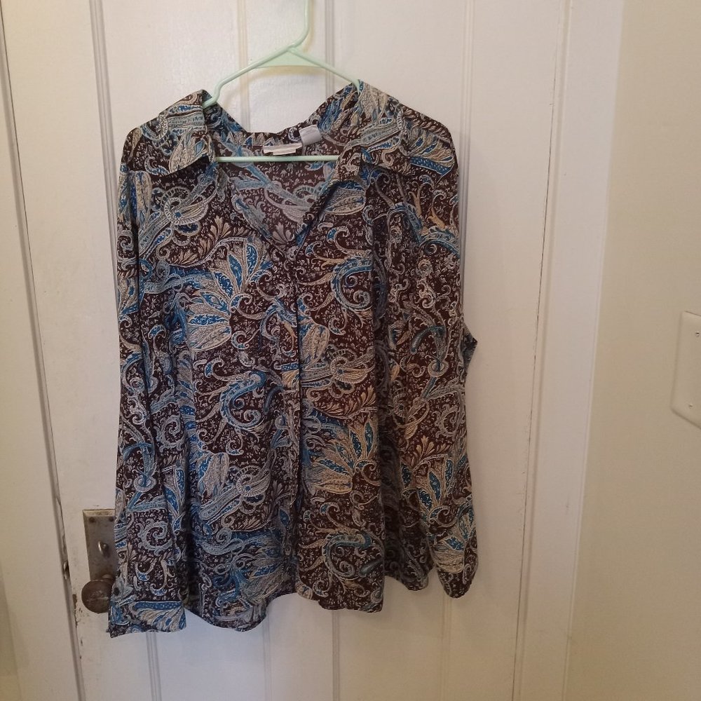 *3 FOR $13* Brown and blue paisley button up shirt